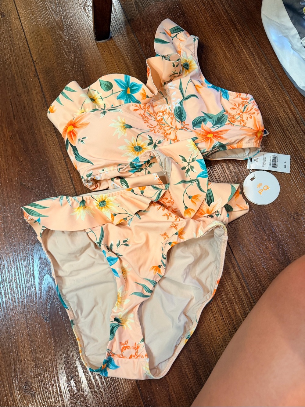 PQ Swim Peach Floral One-Piece Swimsuit with Teal & Orange Accents